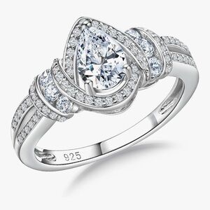 NWT-1CT center .925 SS Pear stone Split Shank Engagement Ring/Birthstone Ring.